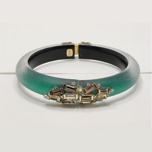 Alexis Bittar Green Lucite & Crystal Hinge Bangle